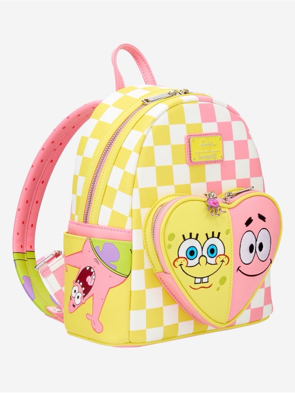 New Loungefly SpongeBob SquarePants Heart Split Checkered Mini Backpack - Picture 2 of 4